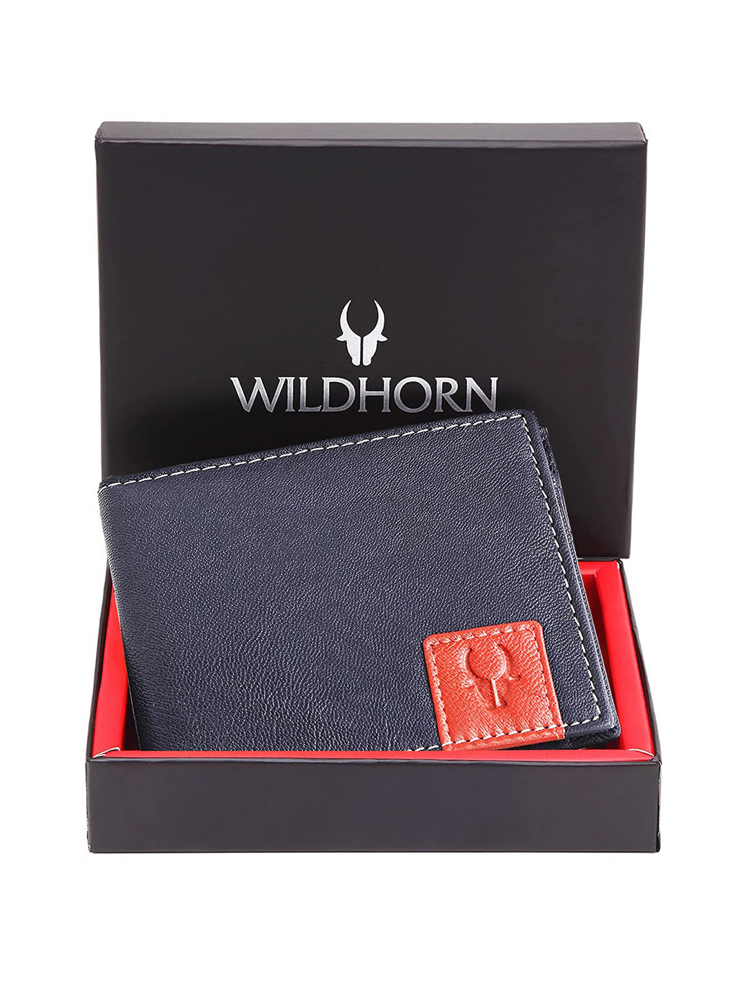 WildHorn Men Blue RFID Protected Genuine Leather Hand-Stitched Solid Two Fold Wallet