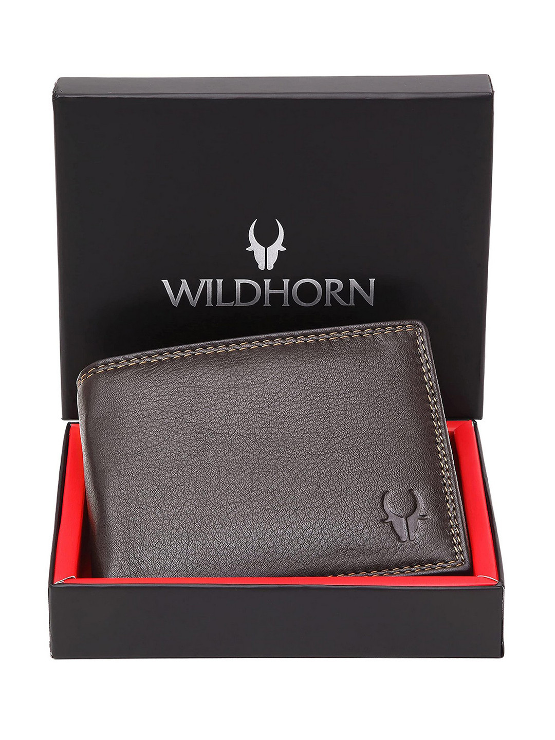 WildHorn Men Brown RFID Protected Genuine Leather Hand-Stitched Solid Two Fold Wallet