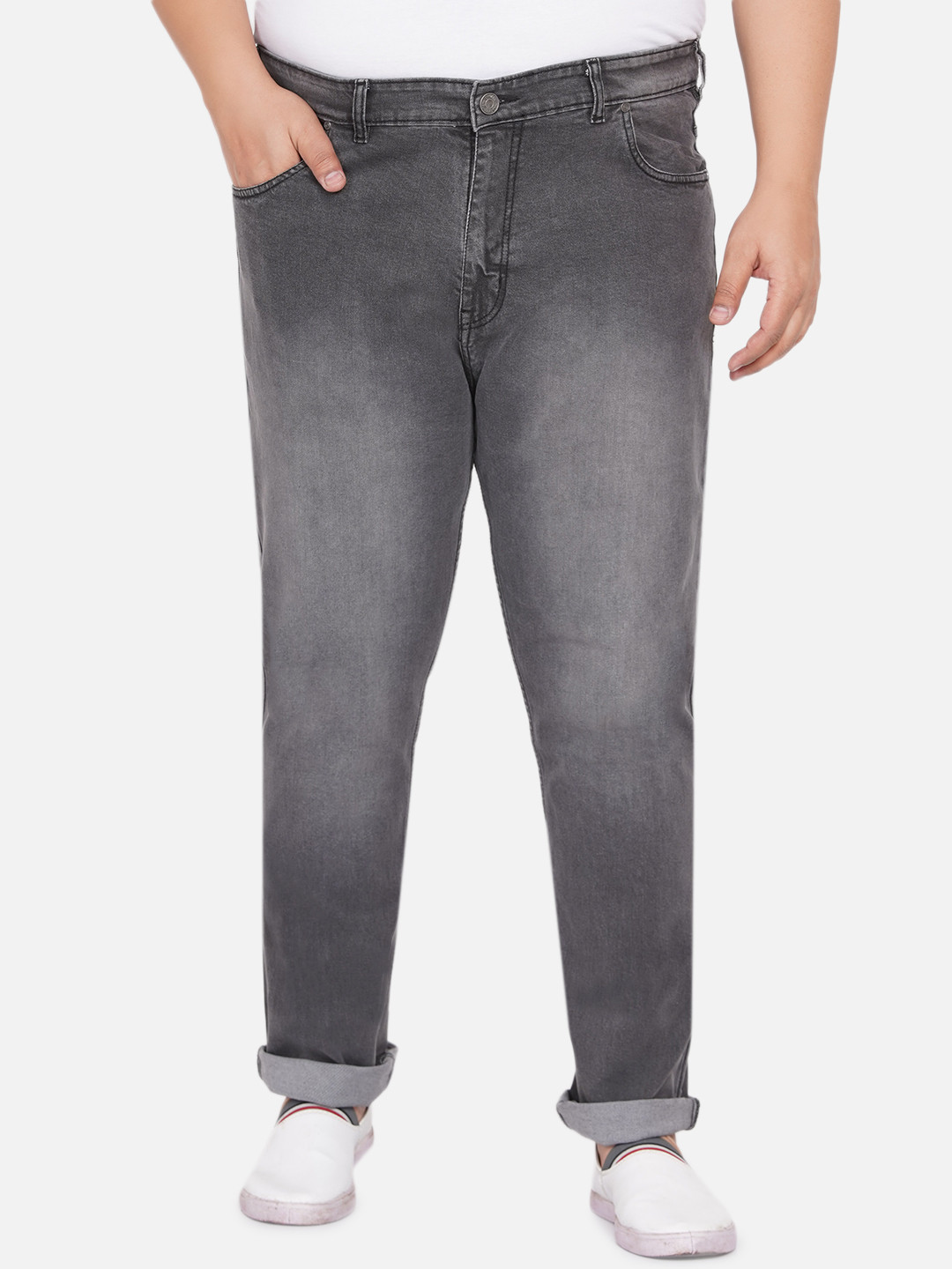 John Pride Plus Size Men Grey Regular Fit Mid-Rise Clean Look Stretchable Jeans