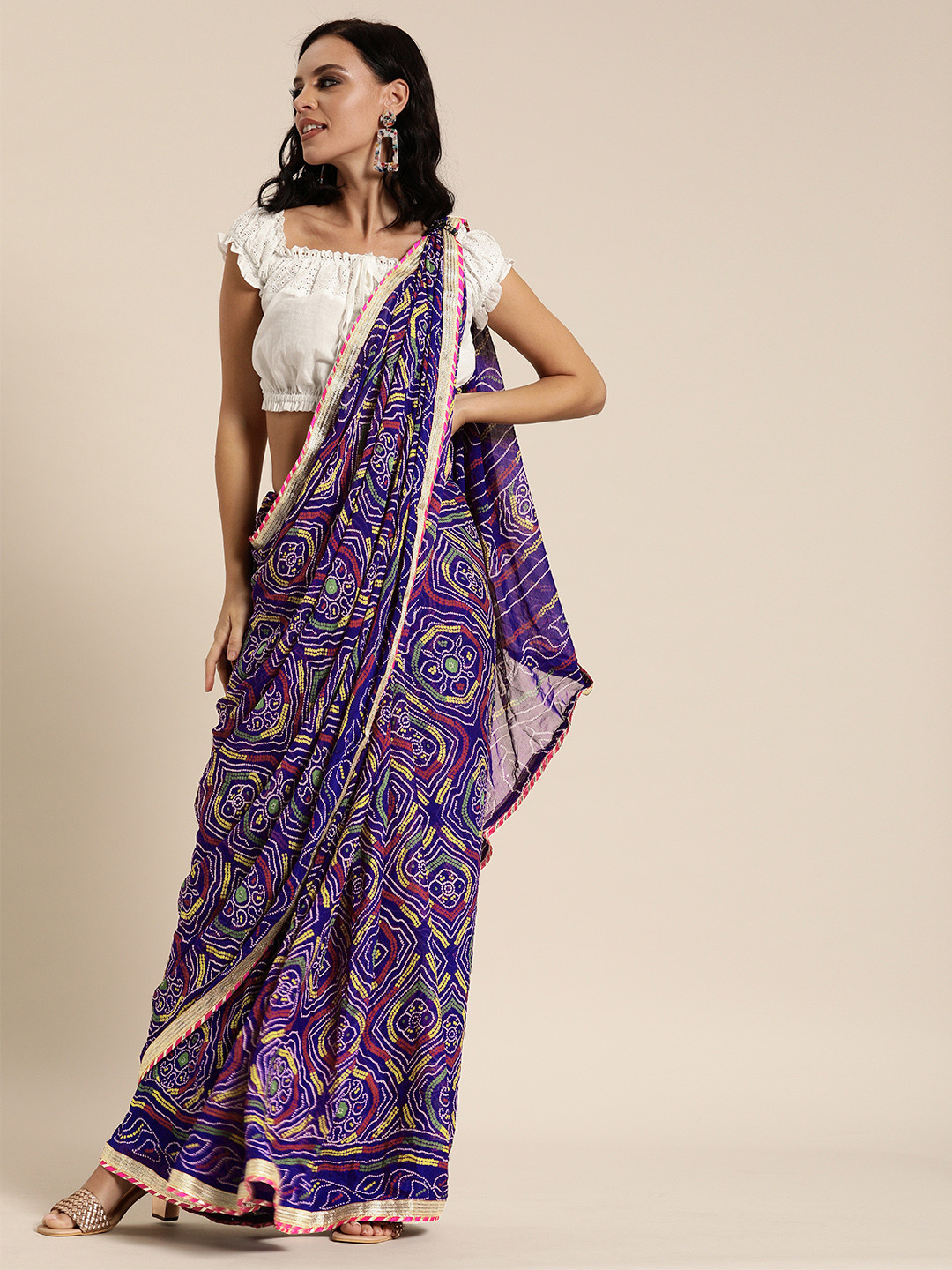 Geroo Jaipur Hand Dyed Purple Bandhani Georgette Saree