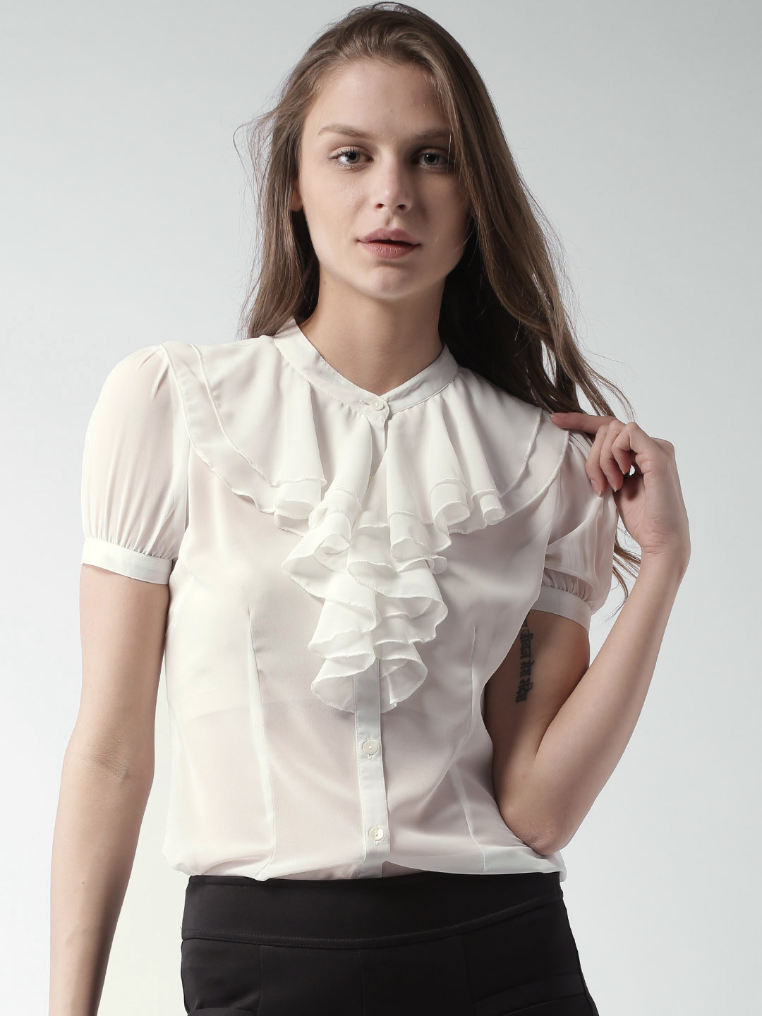Mast & Harbour White Ruffle Top