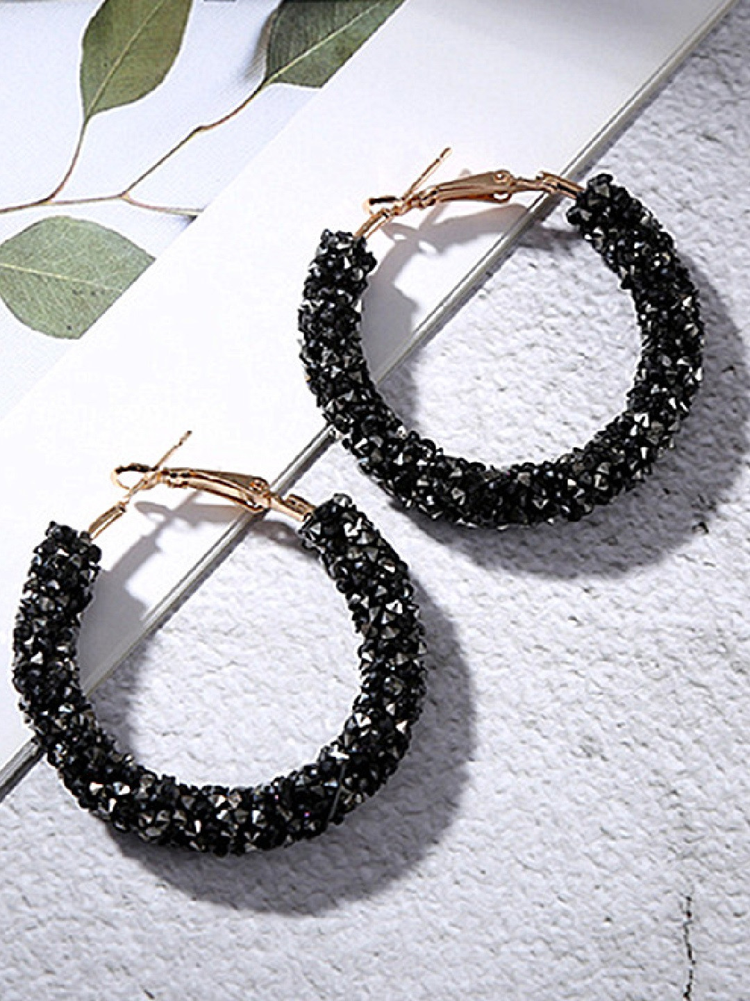 OOMPH Black Shimmer Circular Hoop Earrings