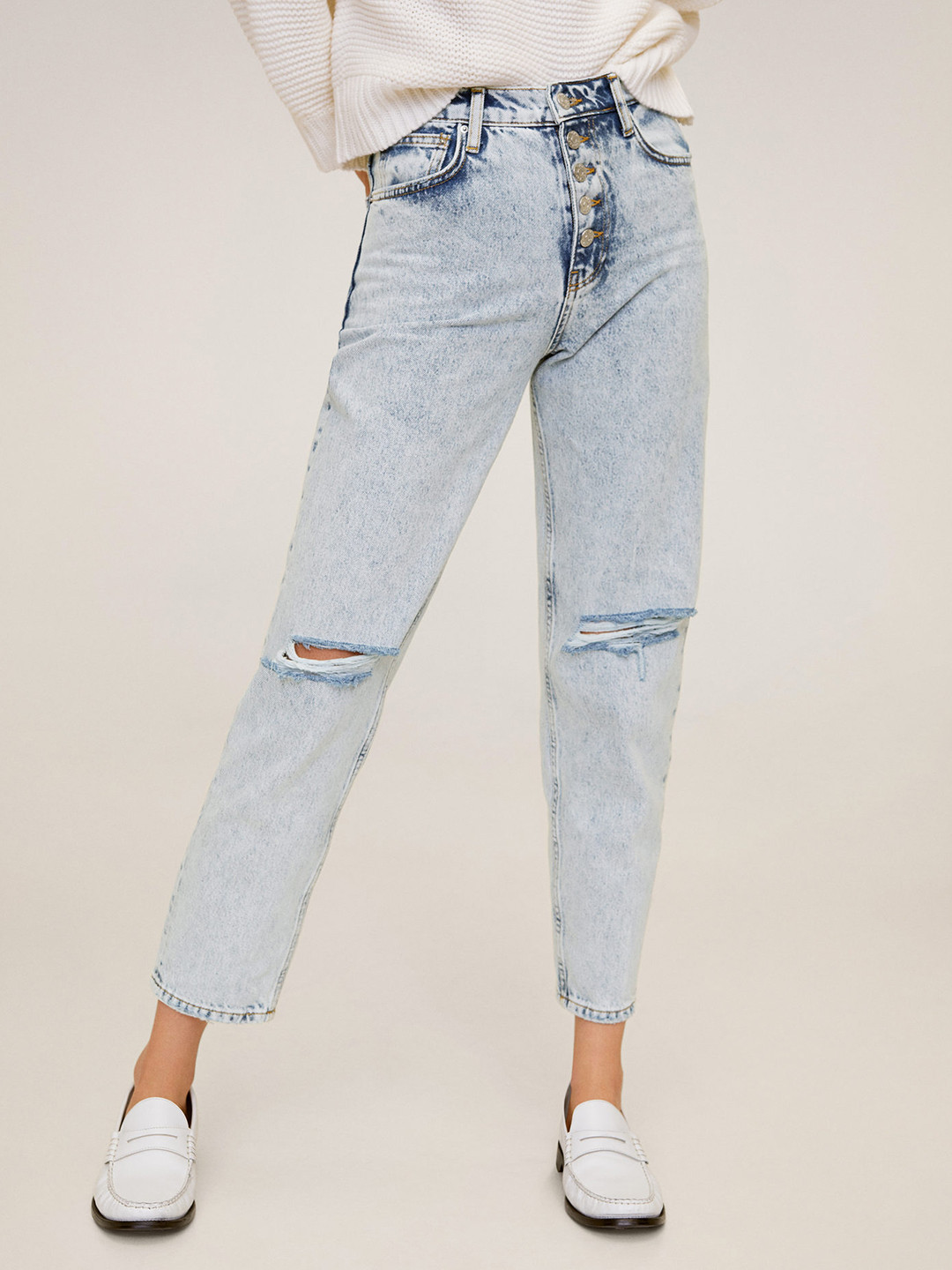 MANGO Women Blue High-Rise Mildly Distressed Cropped Regular Fit Jeans