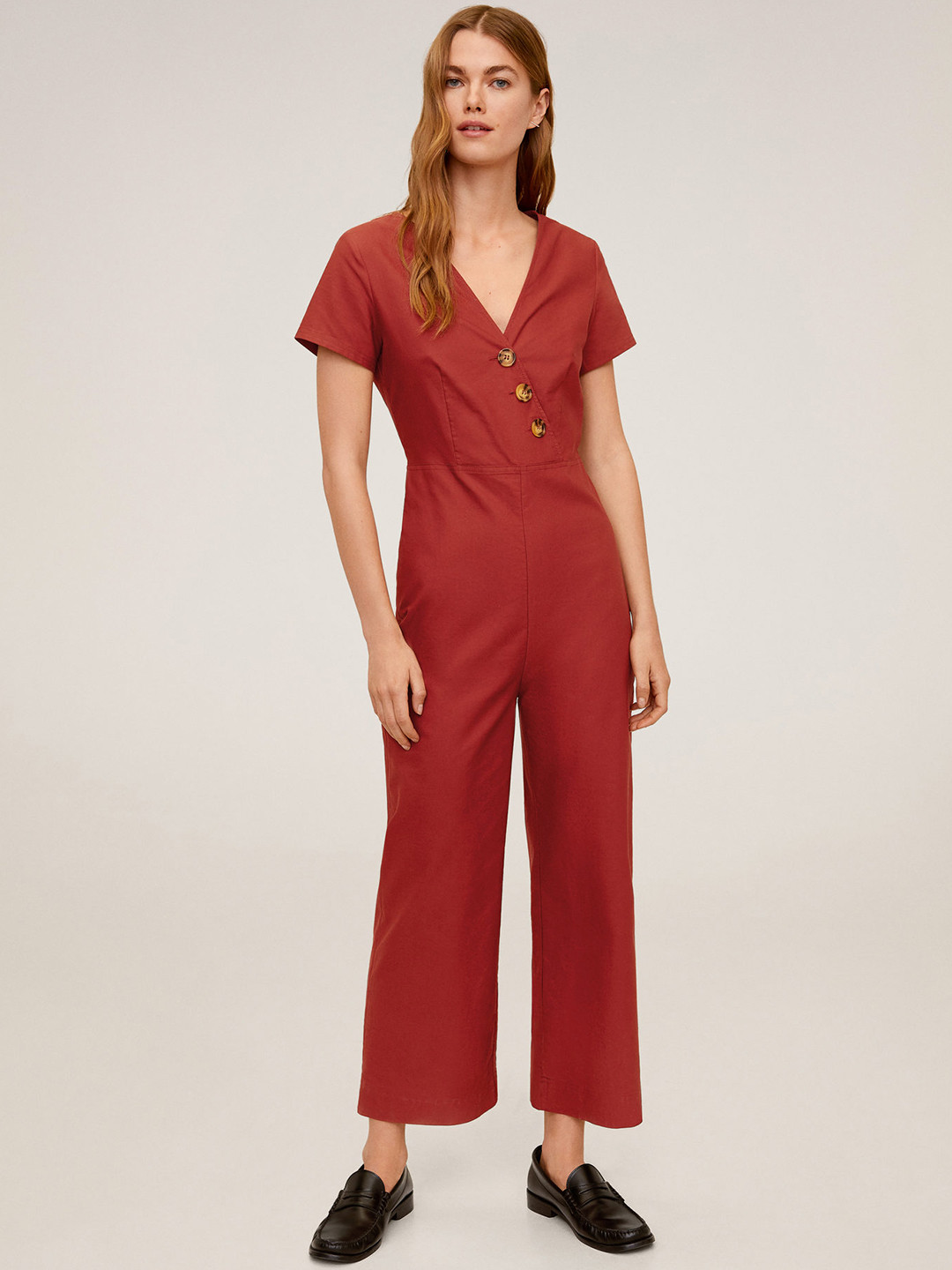 MANGO Women Rust Red Solid Culotte Jumpsuit