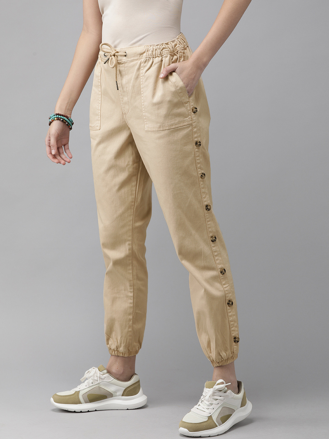 Roadster Women Beige Regular Fit Solid Joggers