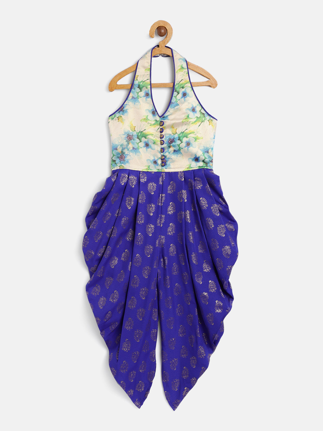 Twisha Girls Beige & Blue Printed Basic Jumpsuit