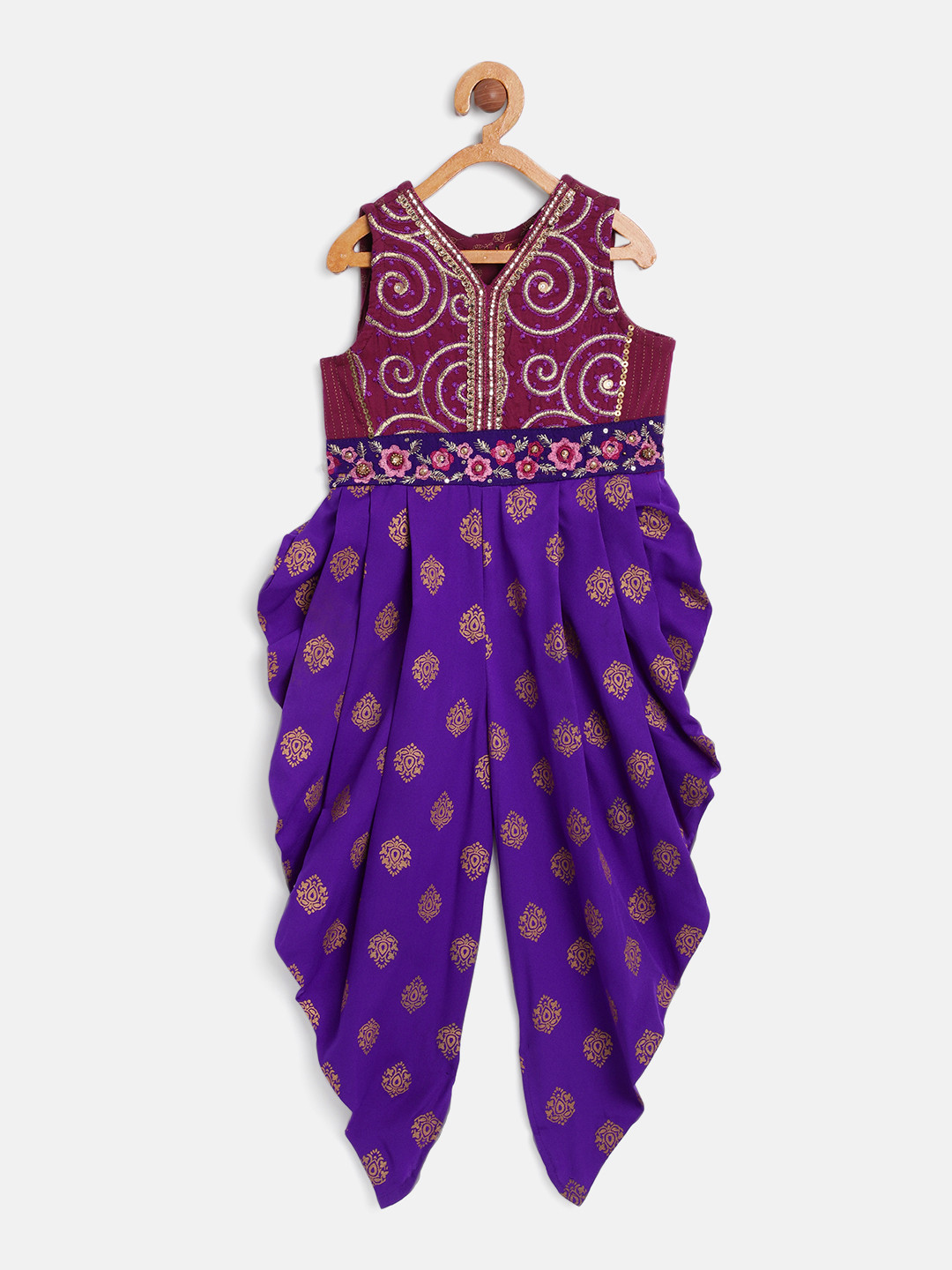 Twisha Girls Fuchsia & Purple Printed Basic Jumpsuit
