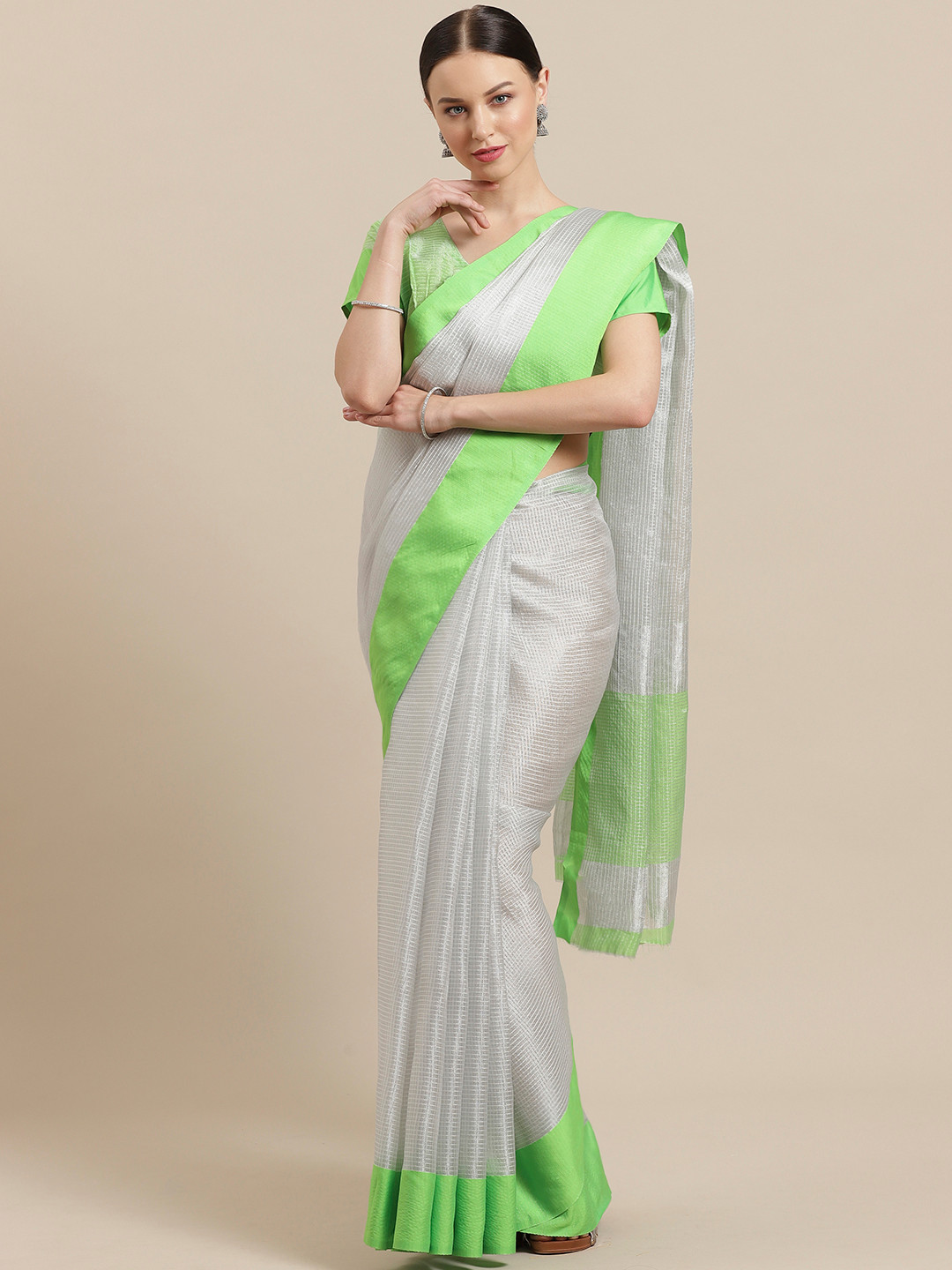 Saree mall Silver Zari Self-Checked Saree