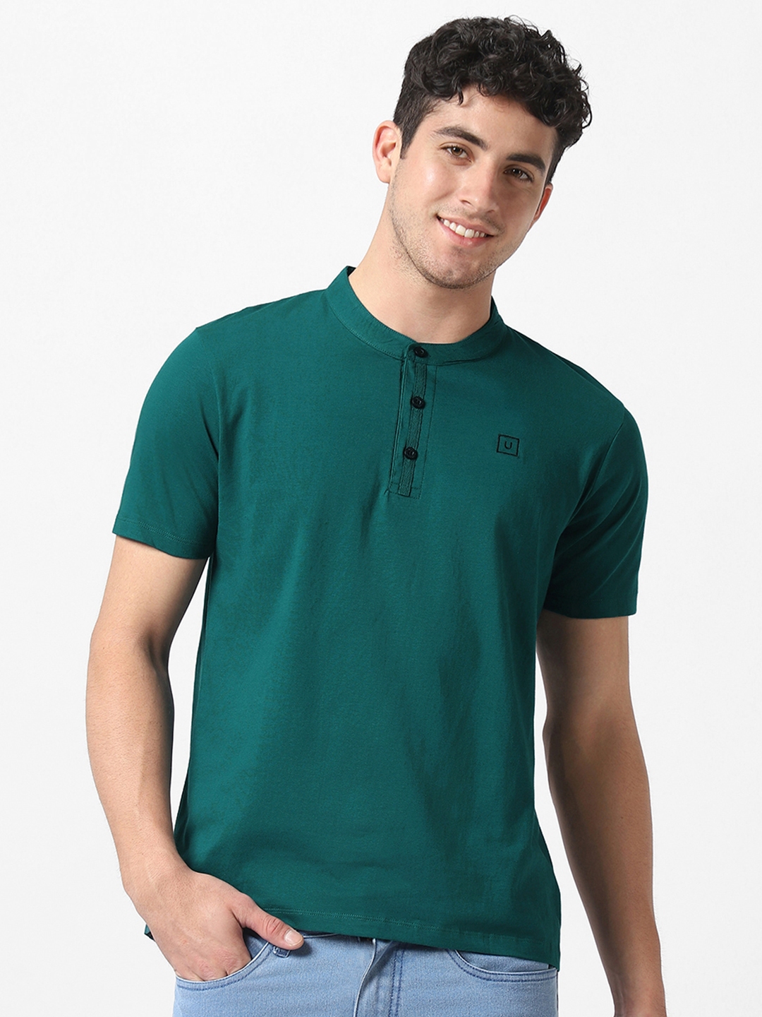 Buy Urbano Fashion Men Dark Green Printed Full Sleeve Slim Fit T