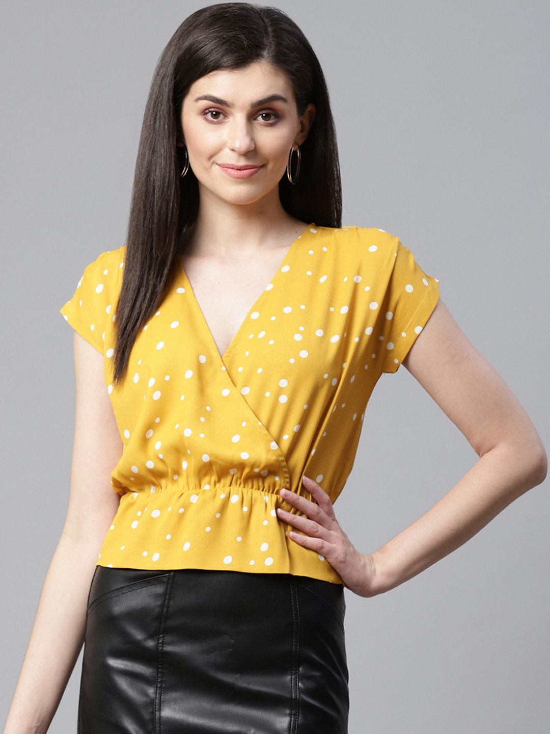 STREET 9 Women Mustard Yellow & White Printed Wrap Top
