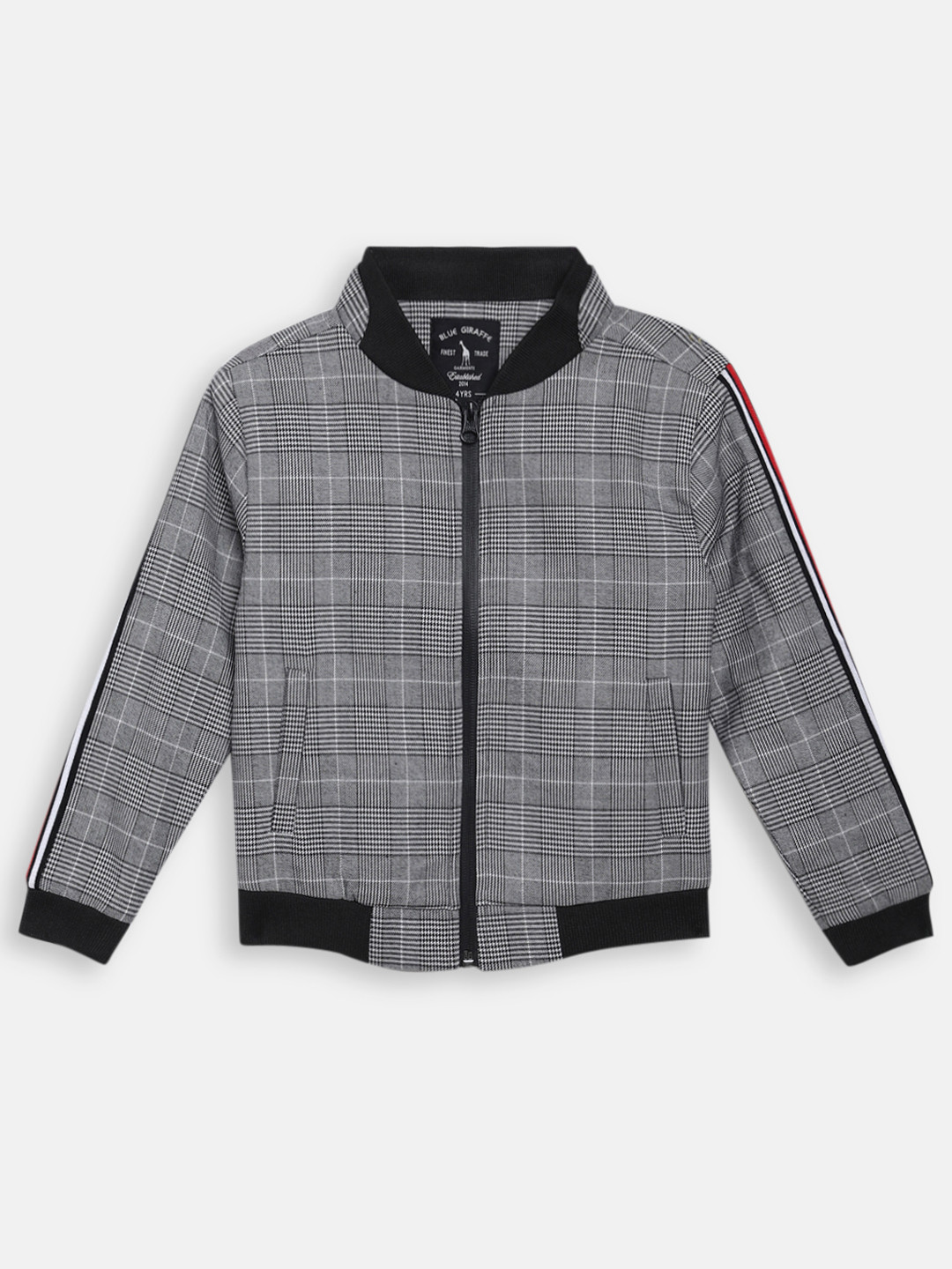 Blue Giraffe Boys Grey Checked Bomber Jacket