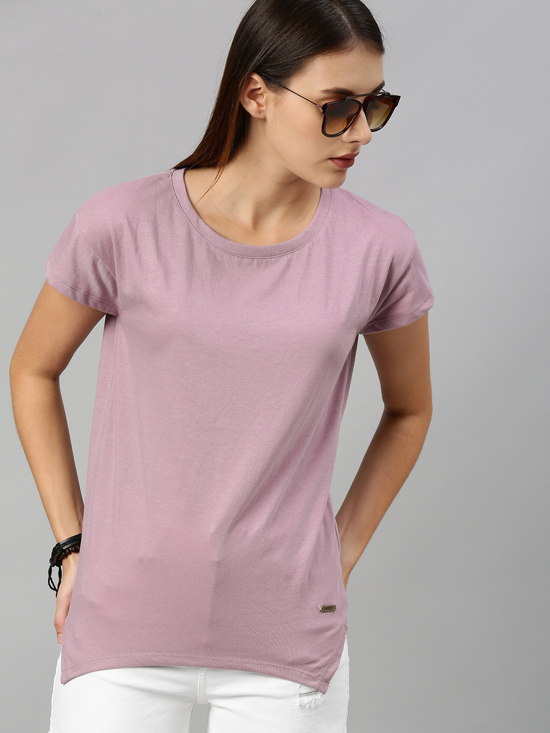Roadster Women Lavender Solid Round Neck T-shirt