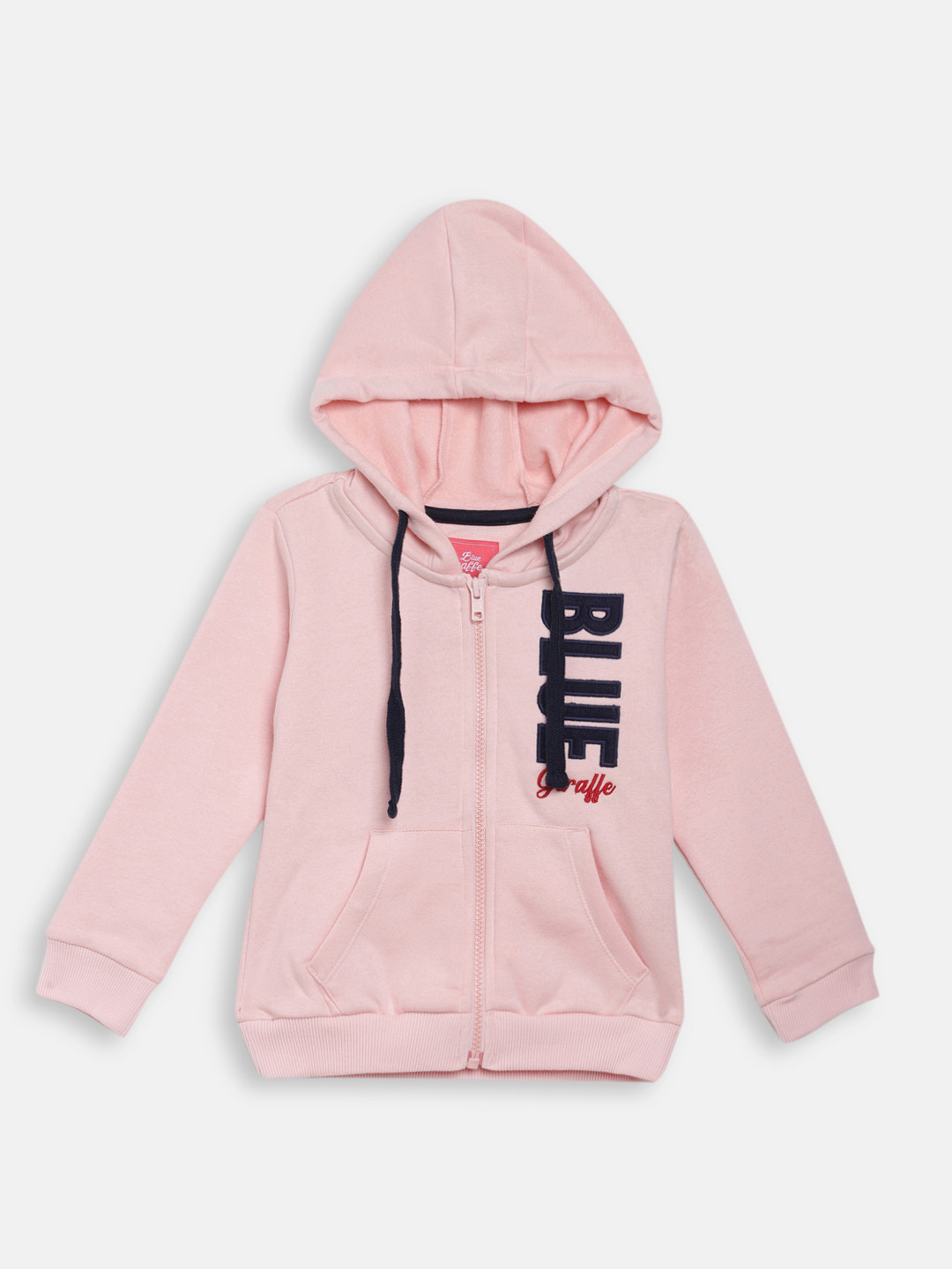 Blue Giraffe Girls Pink & Blue Self Design Hooded Sweatshirt