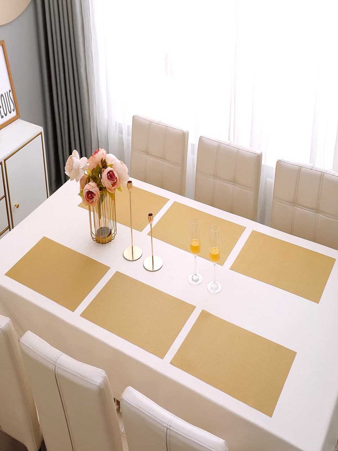 HOKIPO Set of 6 Gold-Toned Solid Table Placemats