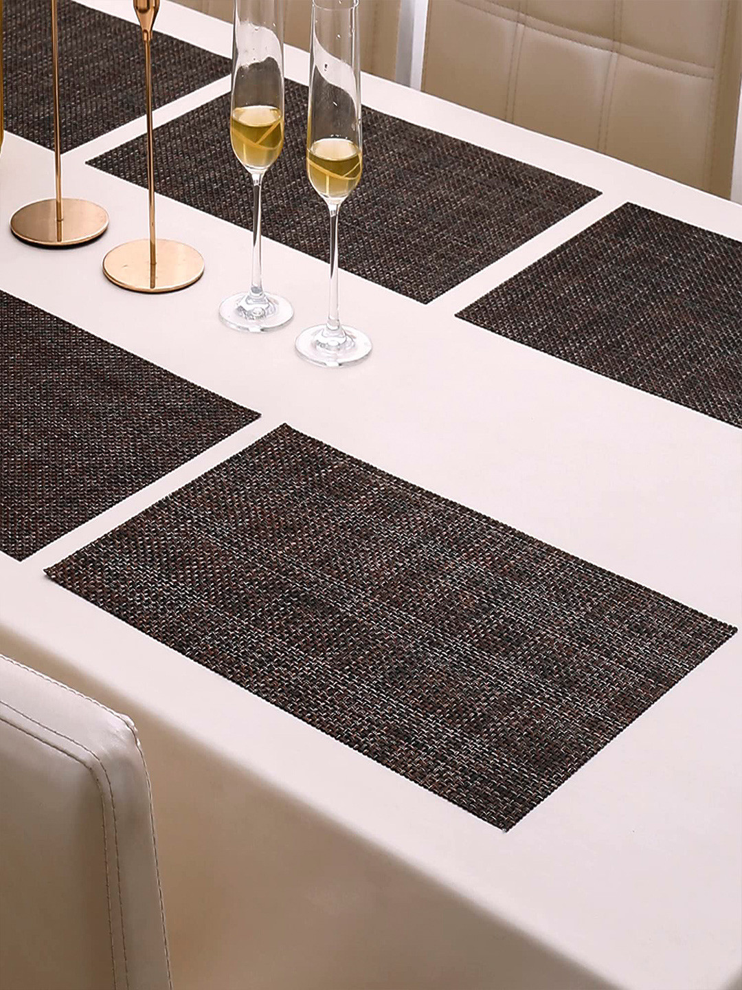 HOKIPO Set of 6 Brown Solid Table Placemats