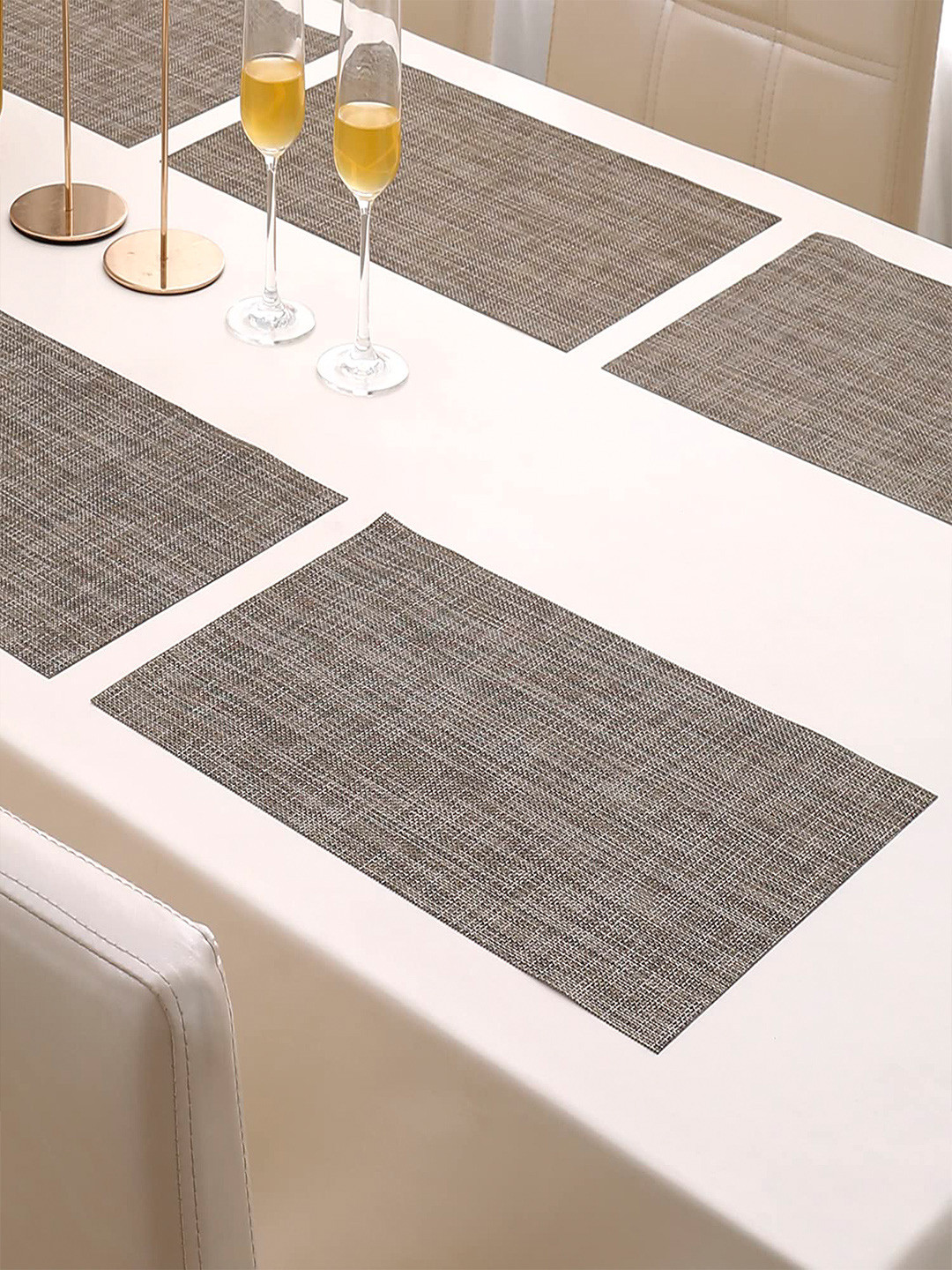 HOKIPO Grey Set of 6 Grey Solid Table Placemats