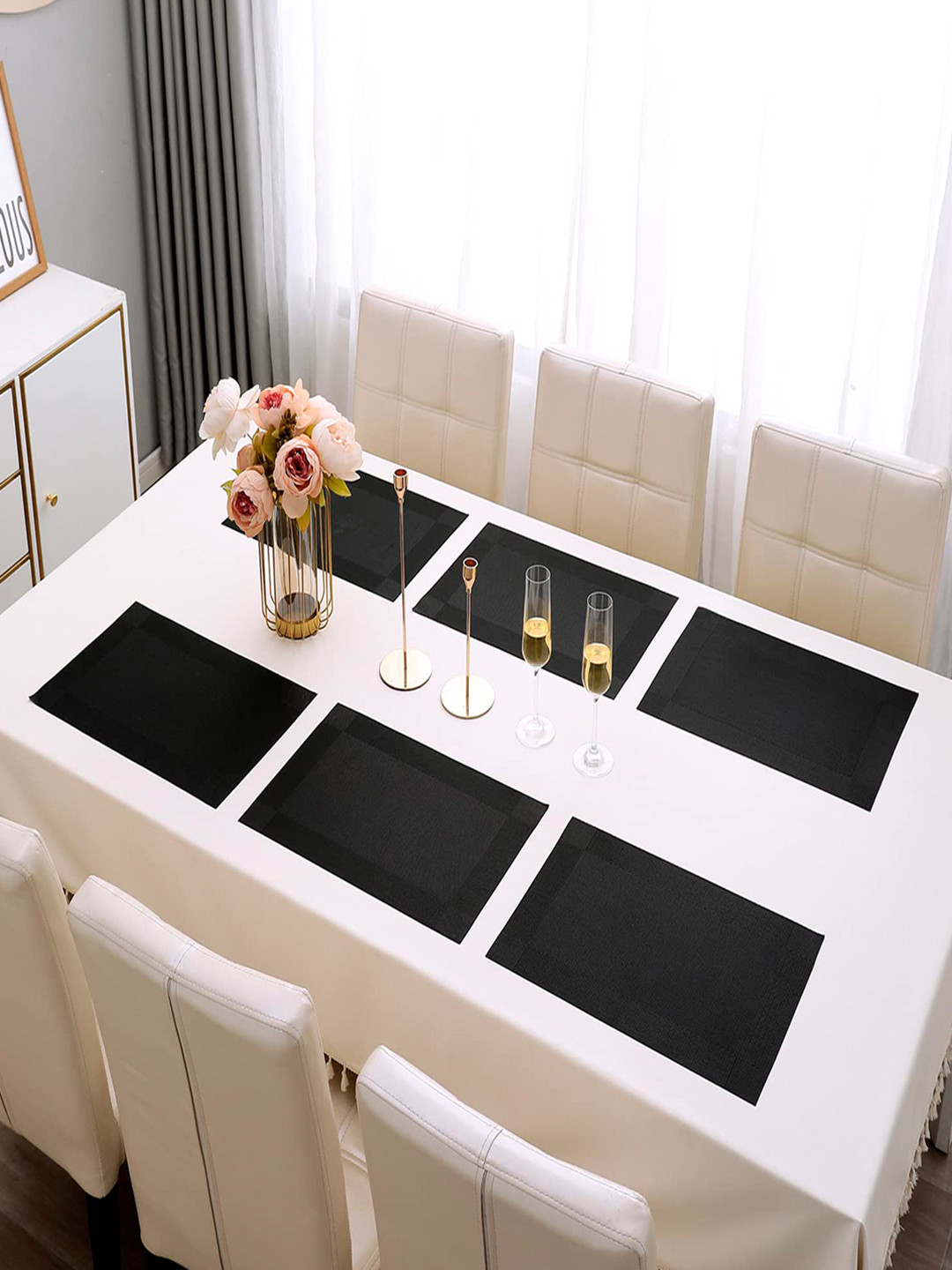 HOKIPO Set of 6 Black Solid Table Placemats