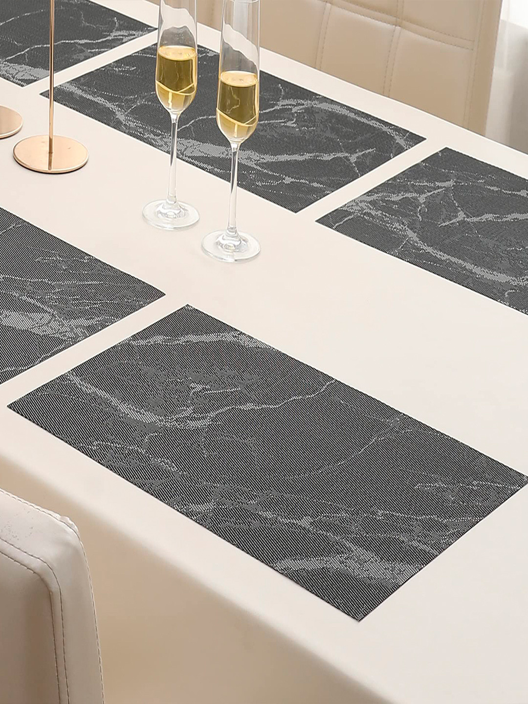 HOKIPO Set of 6 Black Abstract Printed Table Placemats