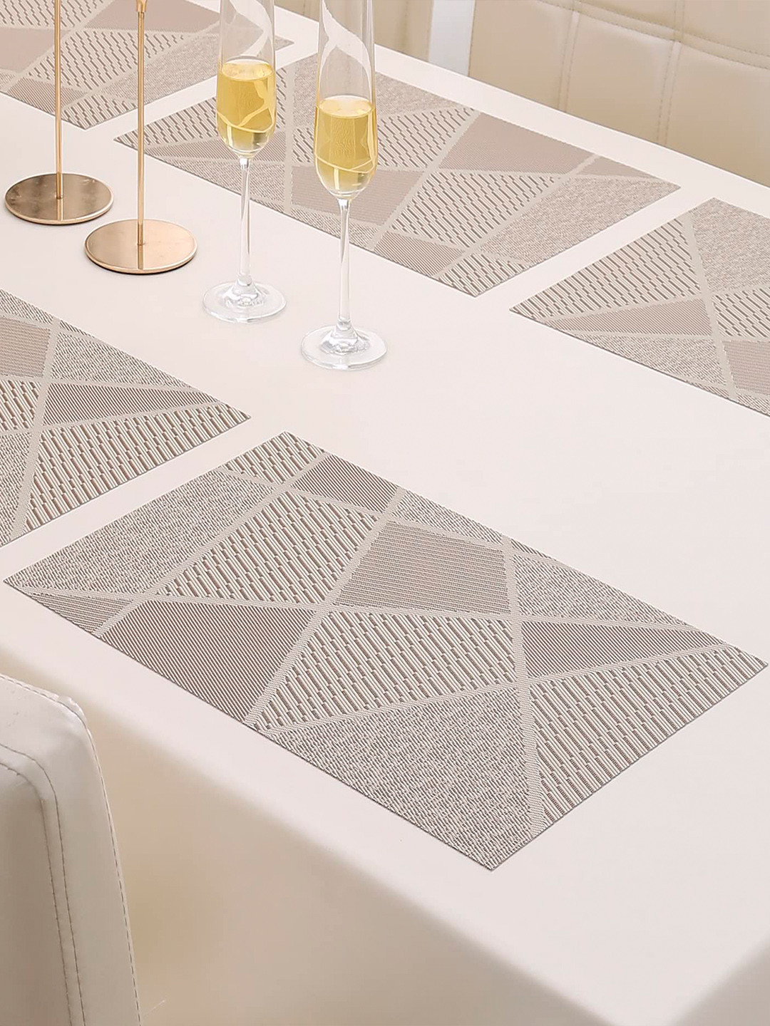 HOKIPO Set of 6 Cream-Coloured Geometric Table Placemats