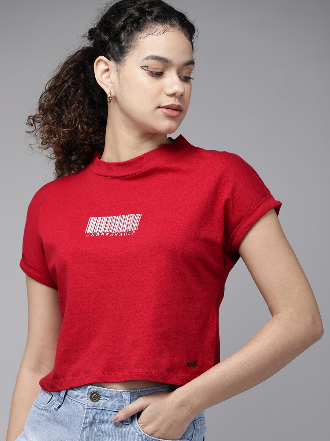 Roadster Women Fuchsia Typography Printed Extended Sleeves Pure Cotton T-shirt