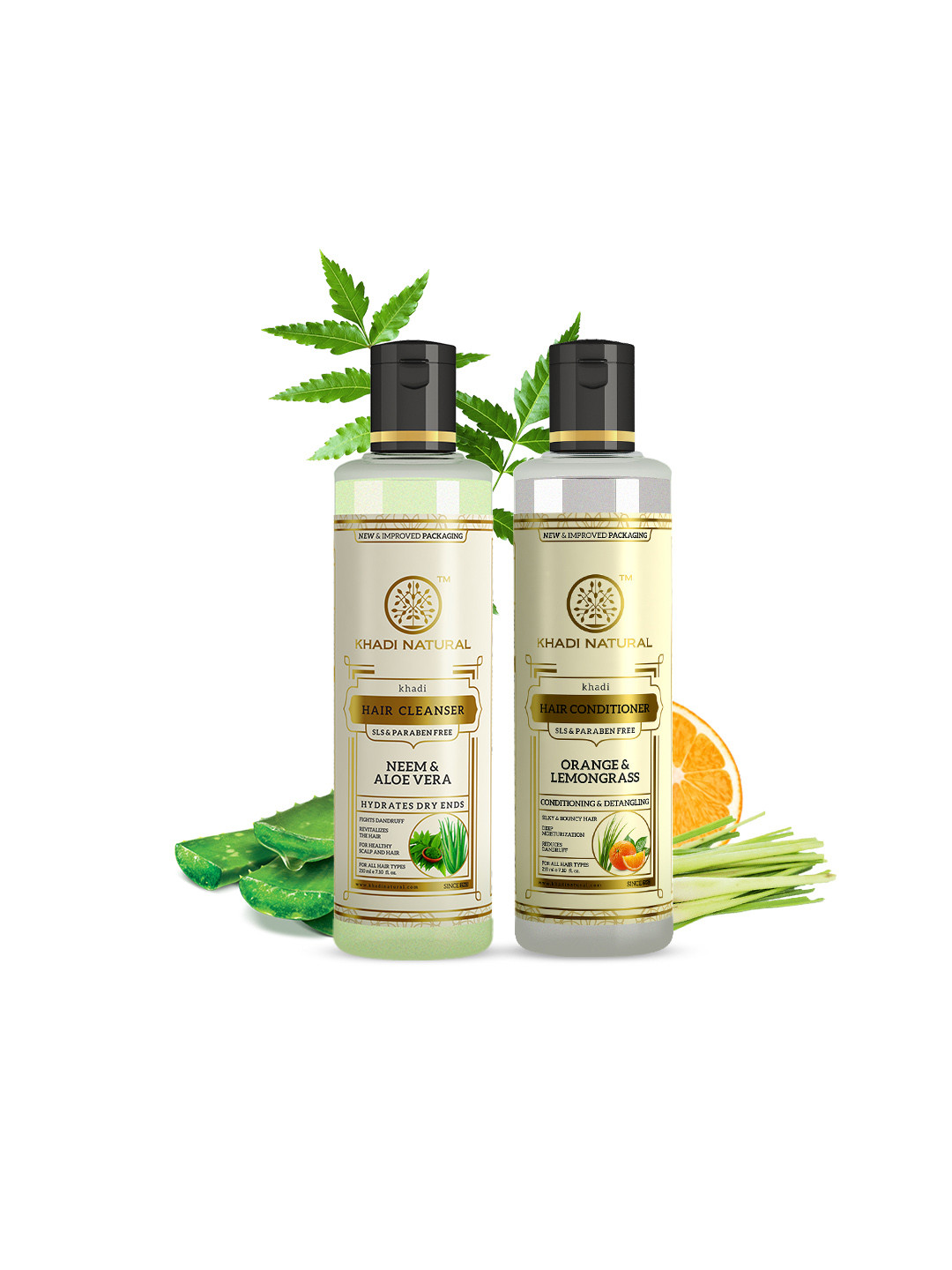 Khadi Natural Unisex Set of Neem Aloe Hair Cleanser & Orange Lemongrass Hair Conditioner