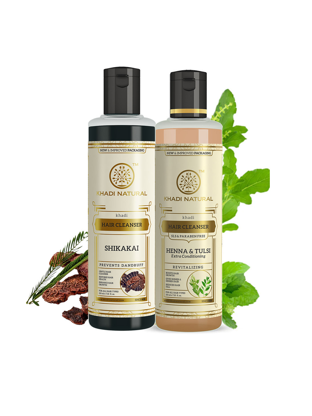 Khadi Natural Henna & Tulsi Shampoo + Shikakai Shampoo - 210ml Each