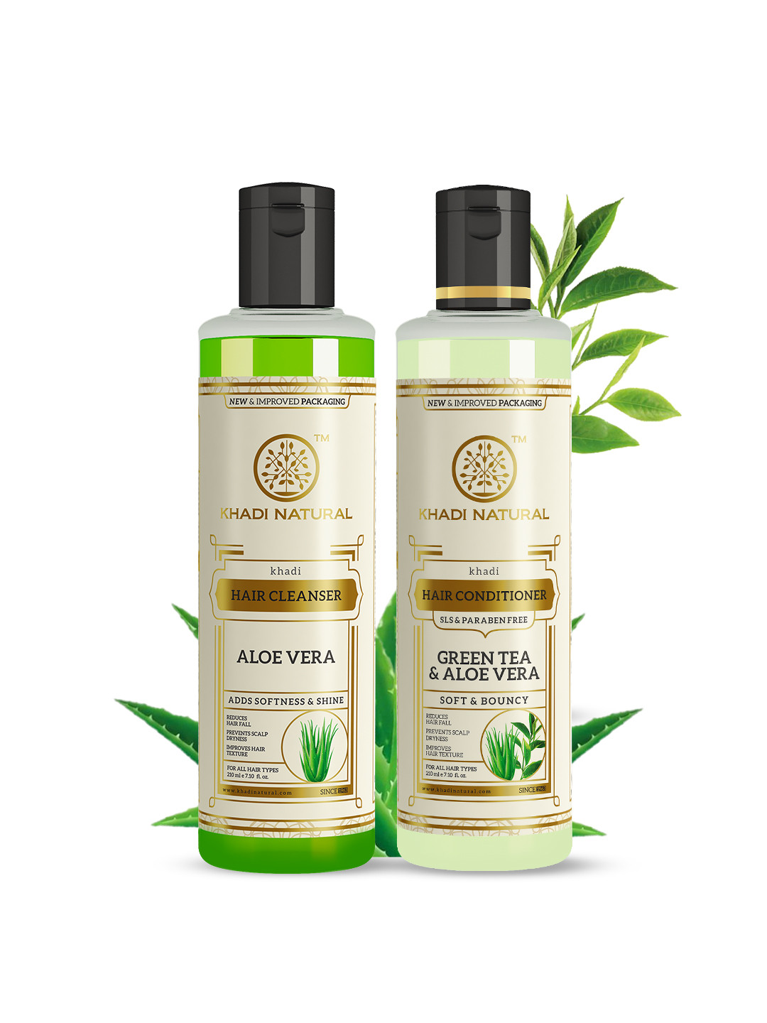 Khadi Natural Aloevera Hair Shampoo + Green Tea & Aloevera Hair Conditioner - 420ml