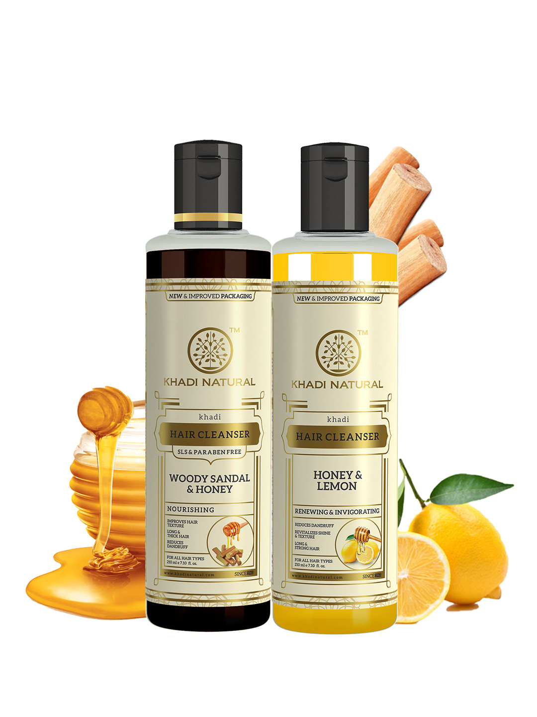 Khadi Natural Honey & Lemon + Woody Sandal & Honey Shampoo Combo - 420ml