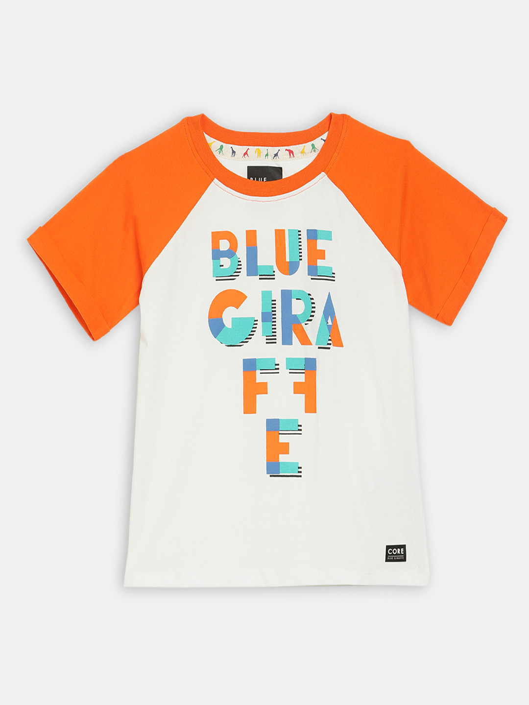 Blue Giraffe Boys Off-White Printed Round Neck T-shirt