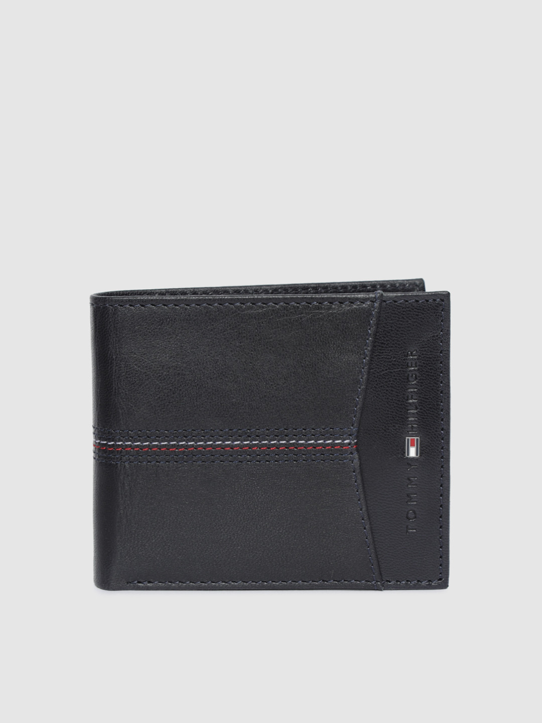 Tommy Hilfiger Men Navy Blue Genuine Leather Two Fold Wallet