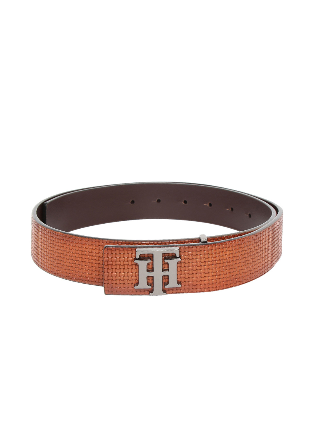 Tommy Hilfiger Men Tan Brown Textured Leather Belt