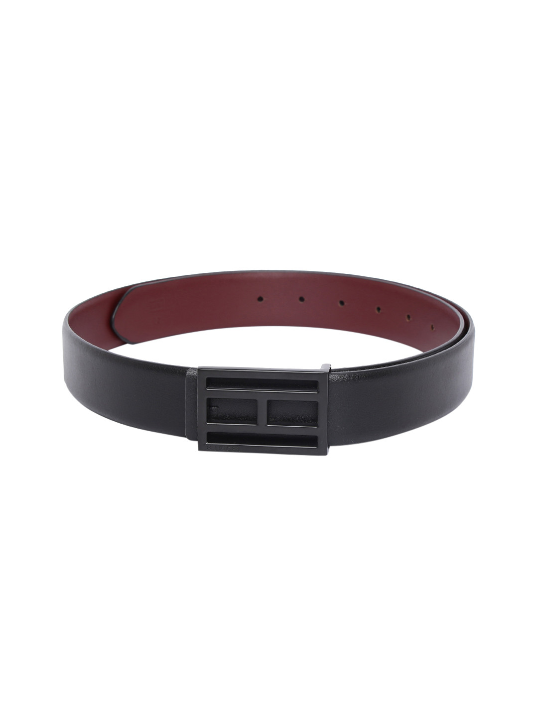 Tommy Hilfiger Men Black & Wine Red Solid Reversible Leather Belt
