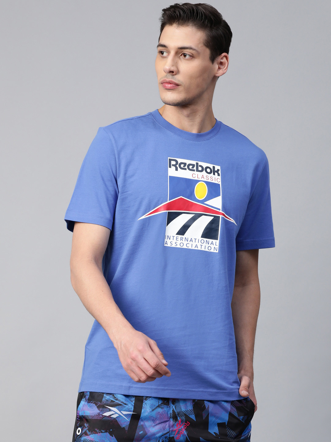 Reebok Classic Unisex Blue International Sports Printed Pure Cotton T-shirt