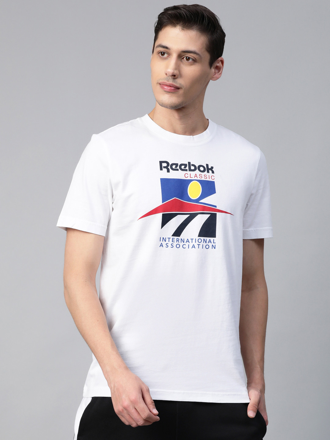 Reebok Classic Unisex White International Sports Printed Pure Cotton T-shirt
