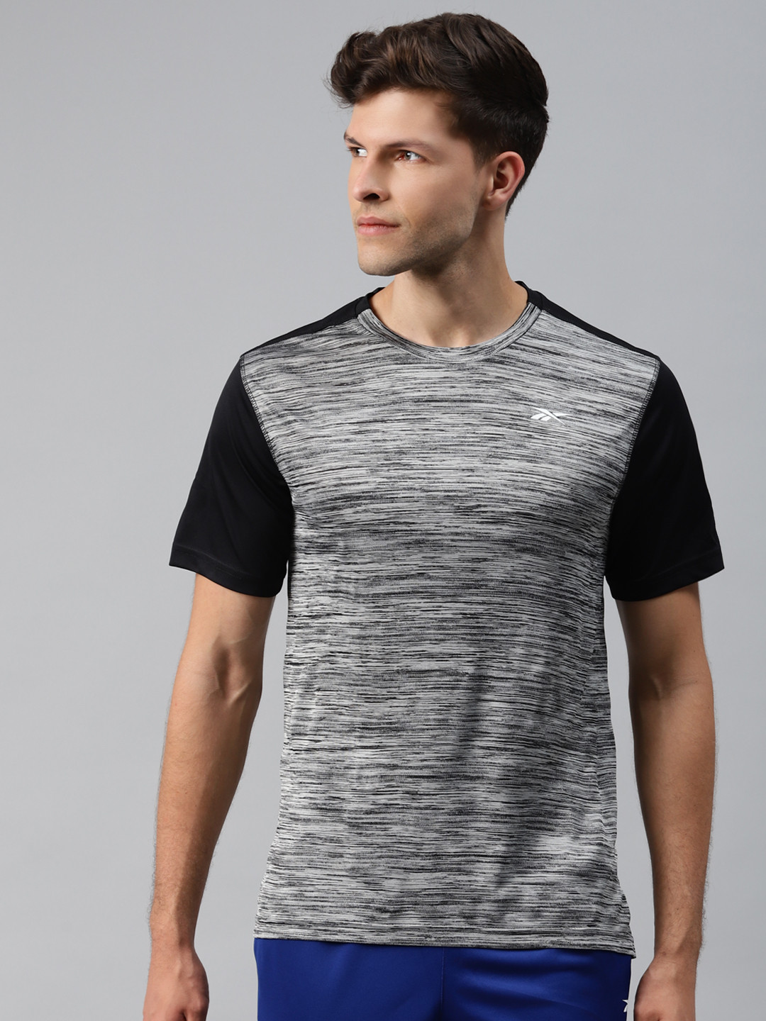 Reebok Men Black & Grey Slim Fit Training Tech T-shirt with Grindle Effect