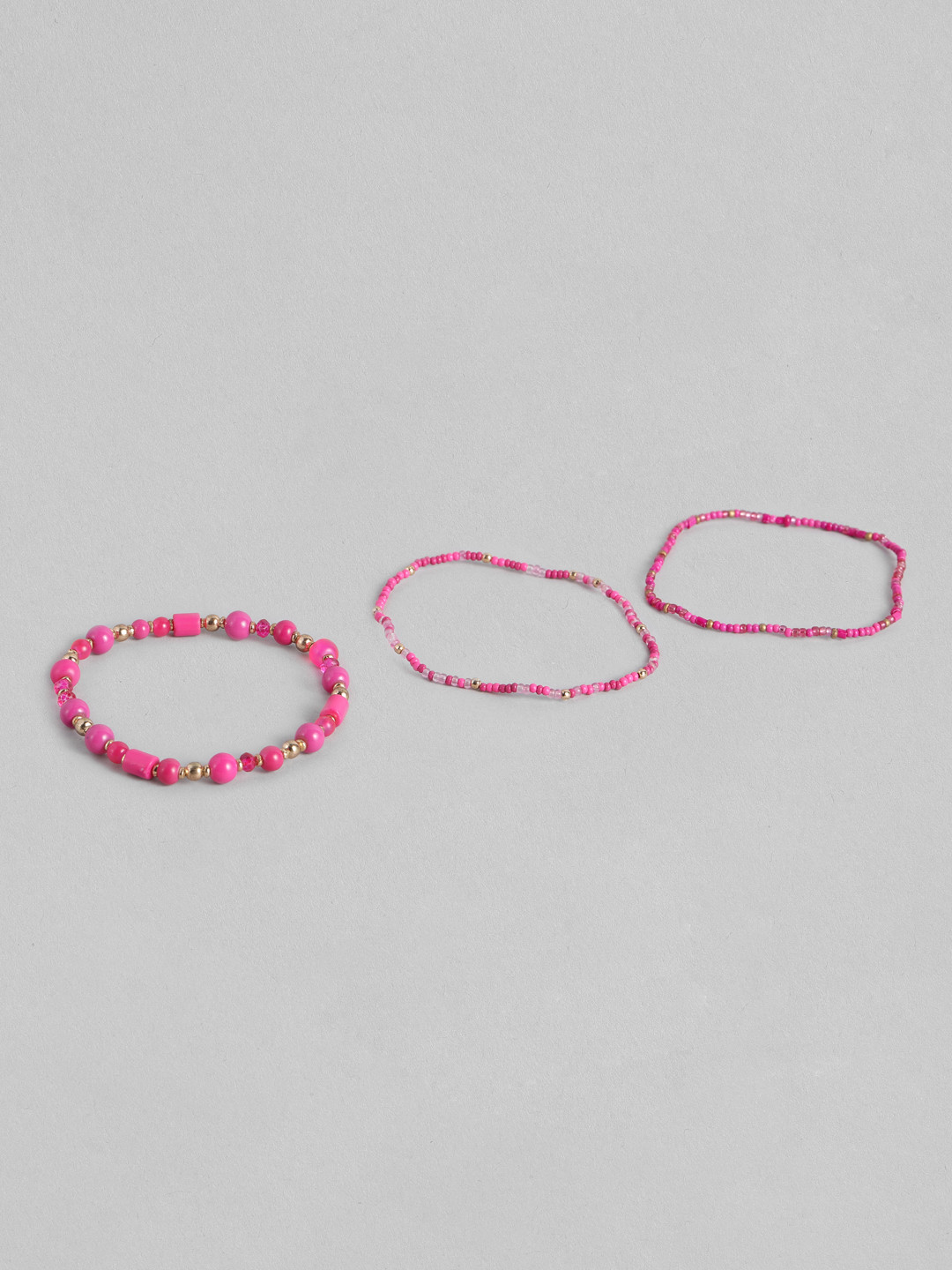 Accessorize Set of 3 Pink Beaded Handcrafted Elasticated Bracelets