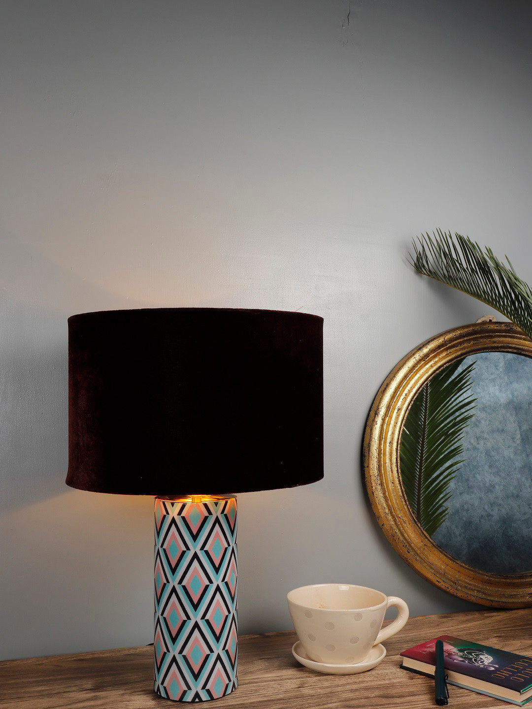 Grated Ginger Brown & Blue Solid Phantom Bedside Lamp