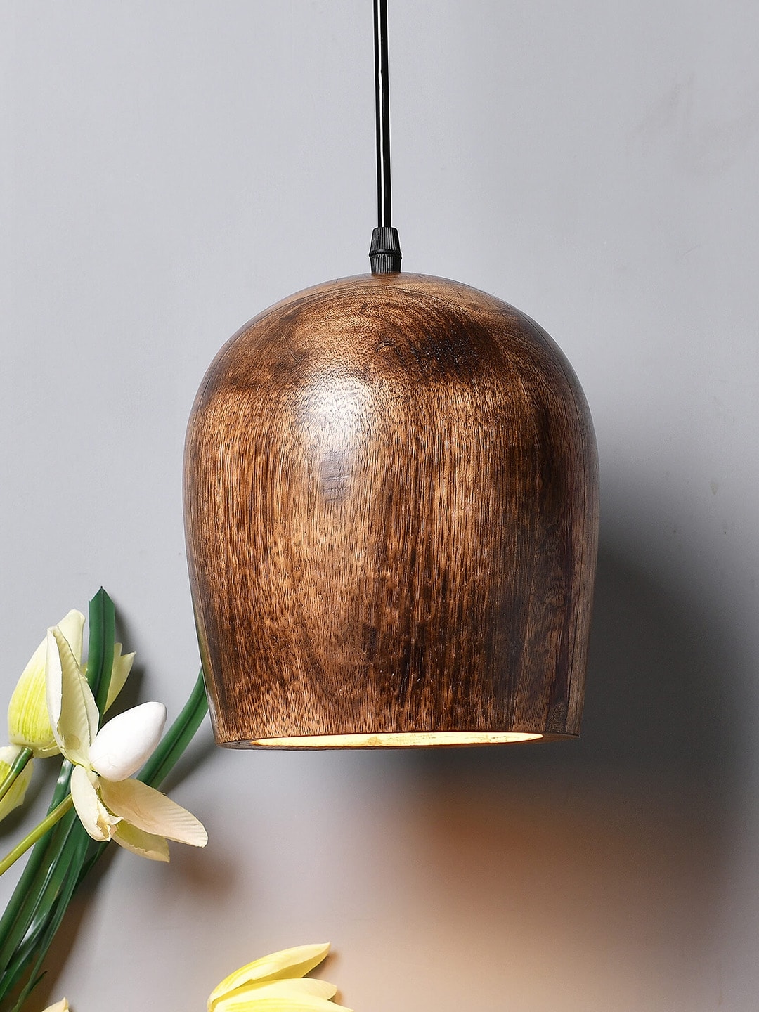 Homesake Brown Solid Handcrafted Walnut Wooden Hanging Light
