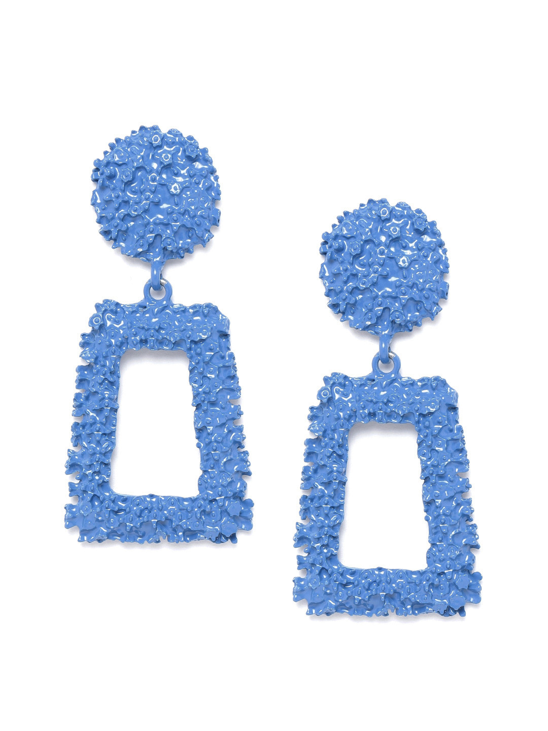 Jewels Galaxy Blue Textured & Enamelled Geometric Drop Earrings