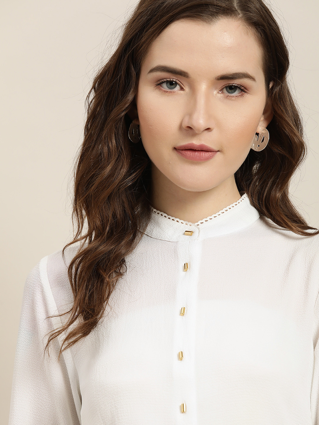 all about you Women White Stretchable Casual Shirt