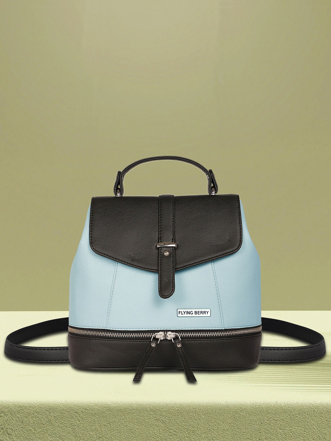 FLYING BERRY Women Blue & Black Solid Backpack