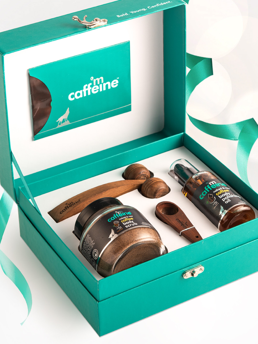 MCaffeine De-Stress Gift Kit with Relaxing Wooden Massager