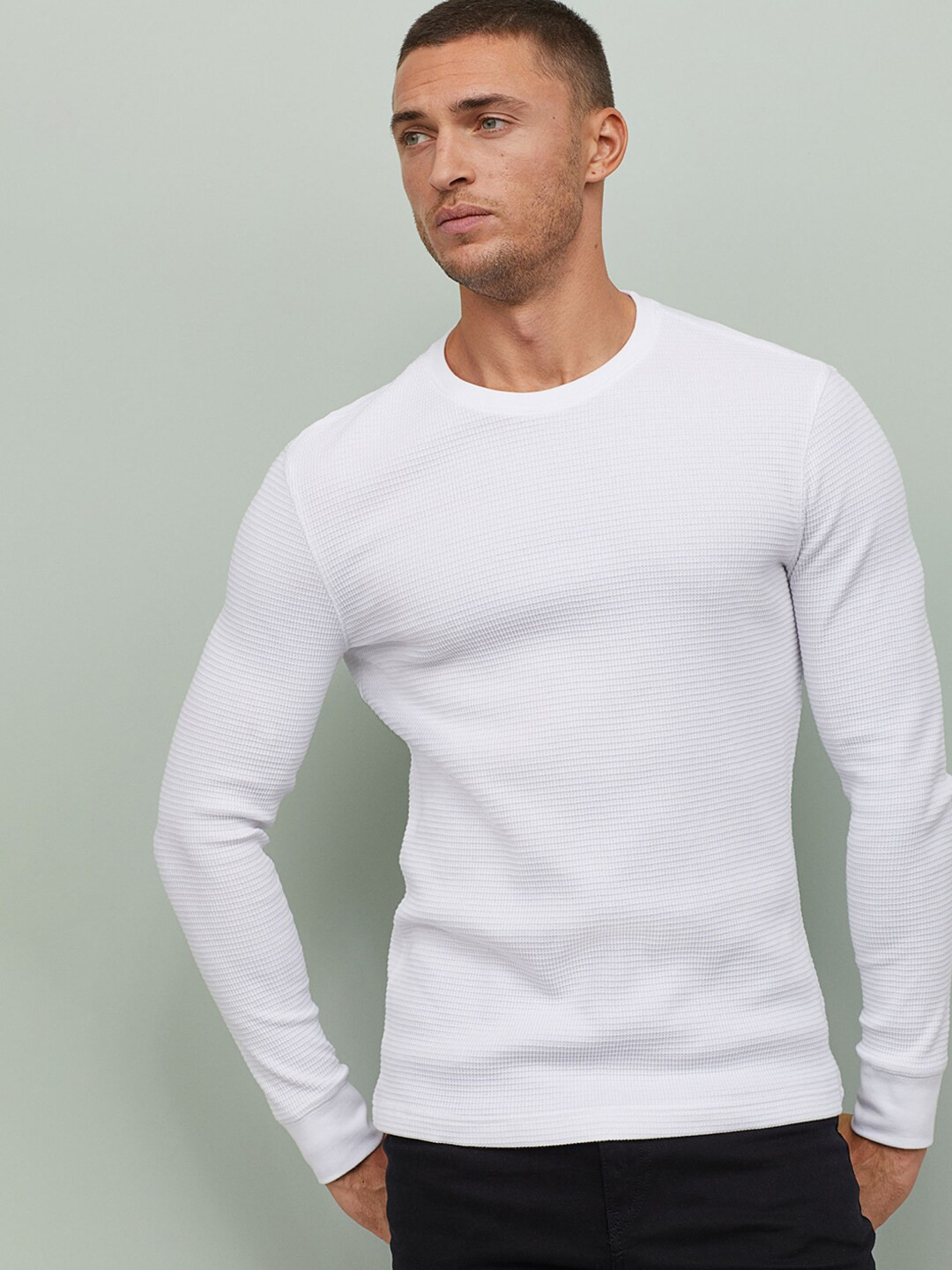 H&M White Waffled Jersey Sustainable Top