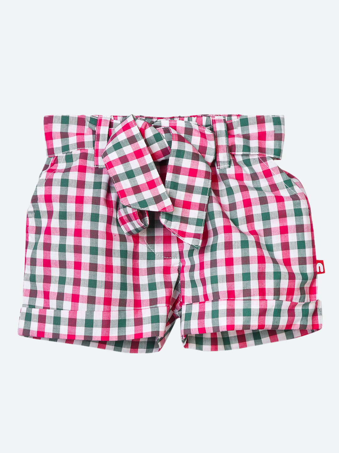 Nino Bambino Girls White & Pink Organic Cotton Checked Regular Fit Hot Sustainable Pants