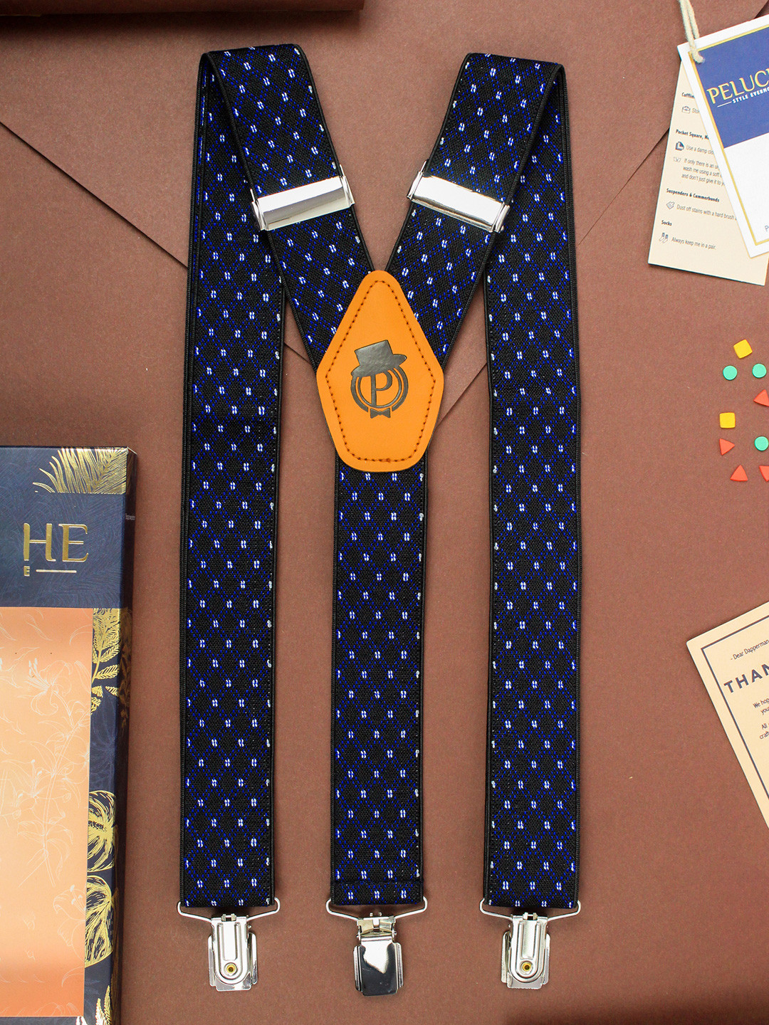 PELUCHE Men Black & Blue Printed Suspenders
