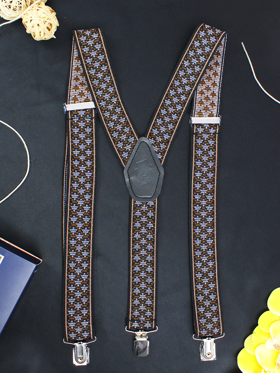 PELUCHE Men Black & Brown Patterned Suspenders