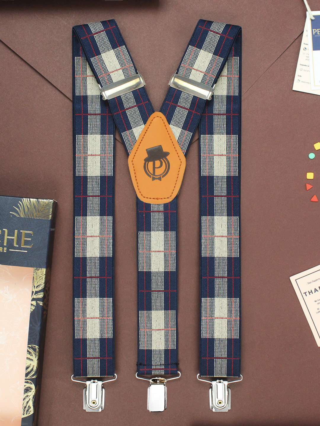 PELUCHE Men Brown & Black Checked Suspenders