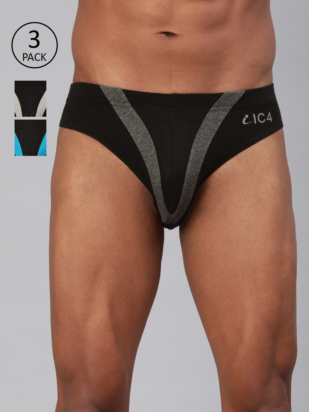 IC4 Pack of 3 Men Black and Blue Striped Fashion Brief