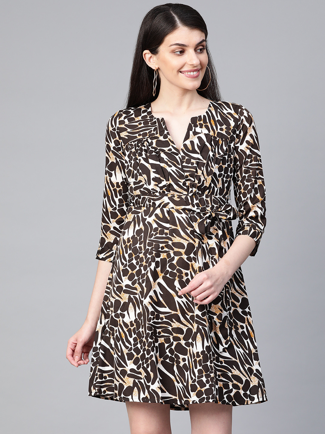 VARUSHKA Women Black & White Leopard Print Fit & Flare Dress