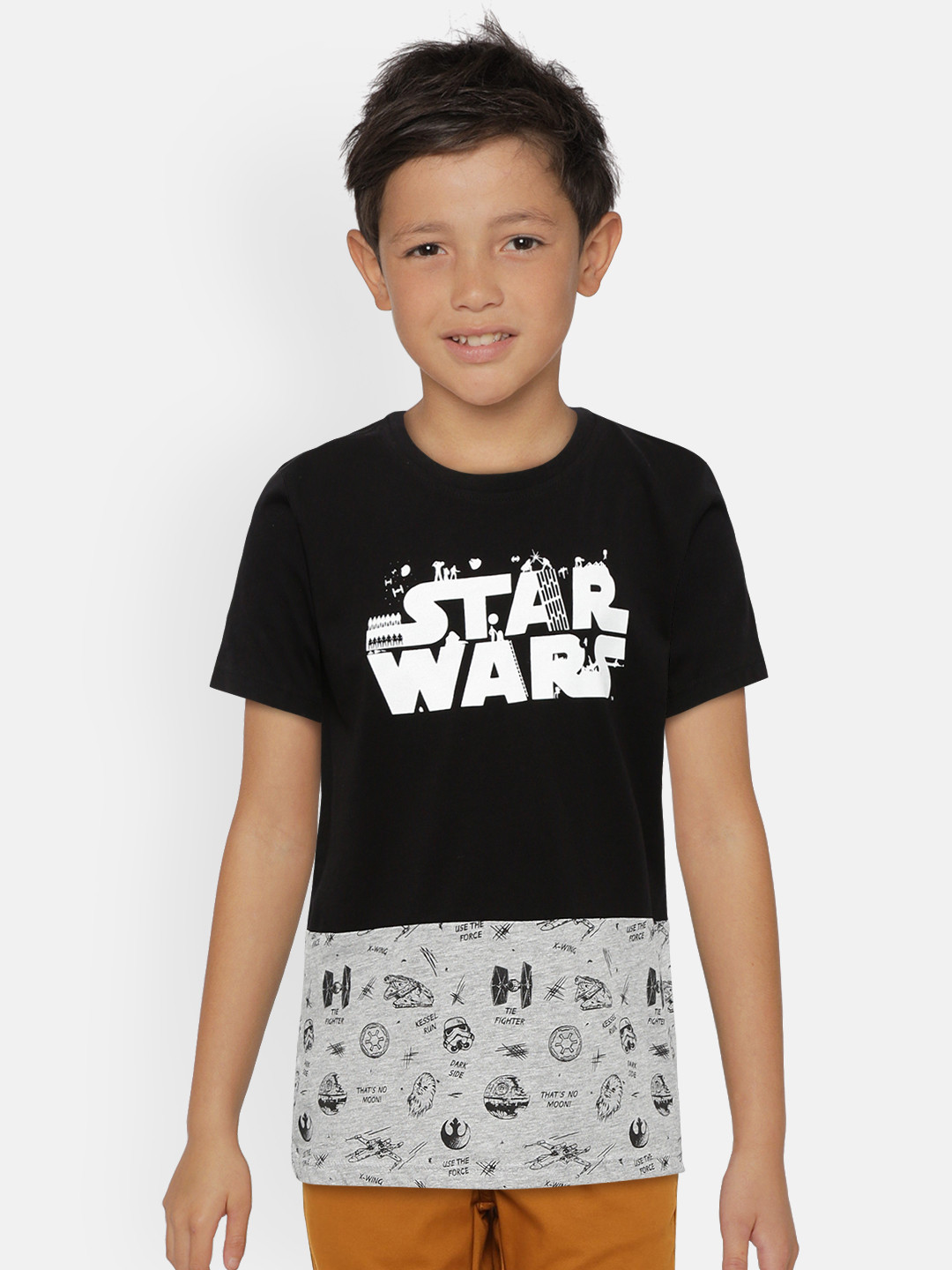 Pepe Jeans Boys Black & Grey Melange Star Wars Printed T-shirt